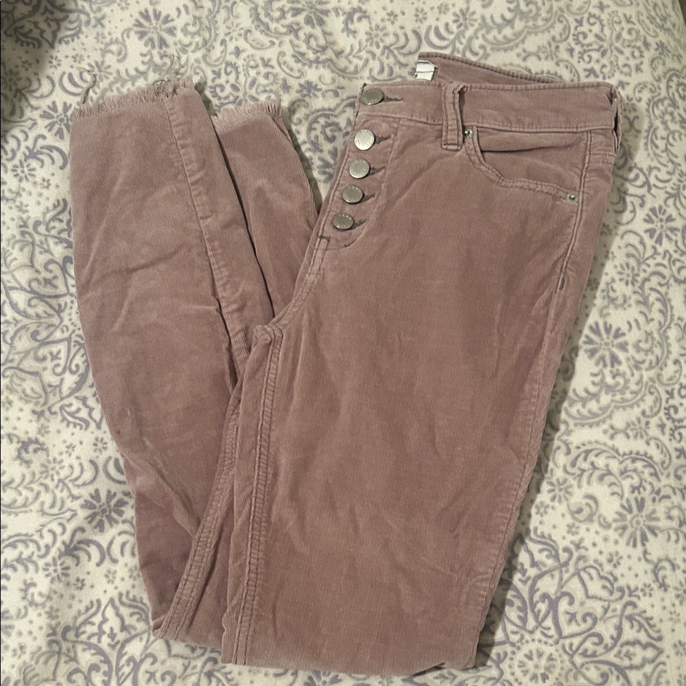 Free People Taupe Corduroy Pants with Button Accents